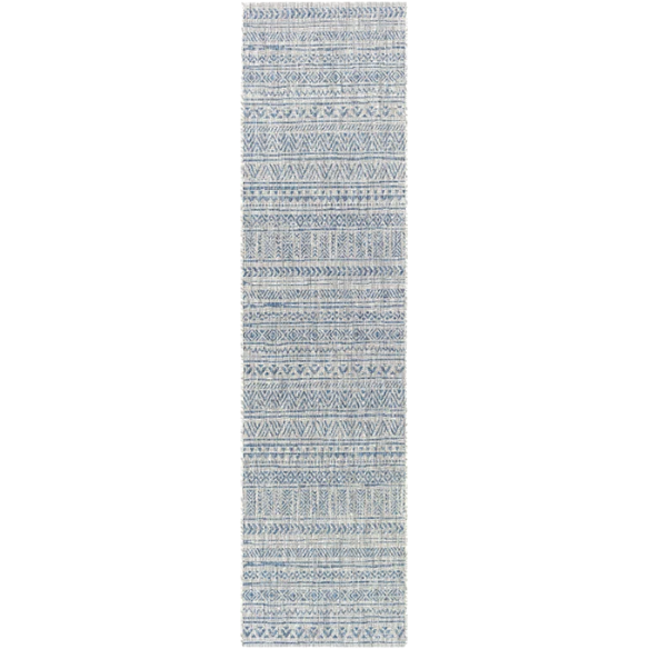 Striped Geometric Area Rug – Blue & Taupe, Durable Polypropylene, Low-Pile Design for High-Traffic Indoor/Outdoor Spaces