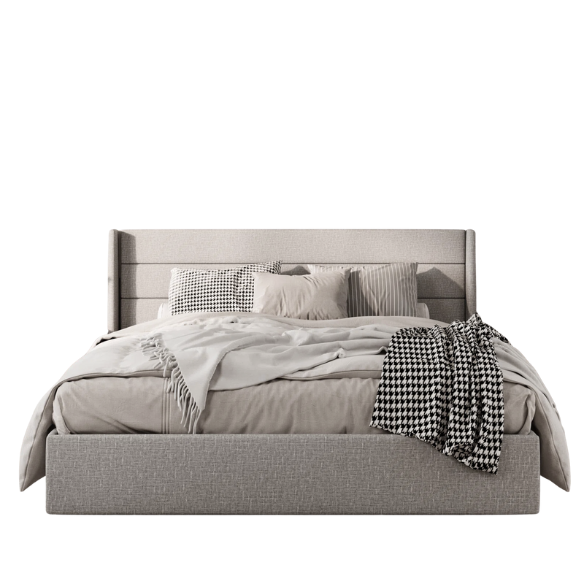 Modern King Size Upholstered Platform Bed with Hydraulic Lift Storage – Sleek Grooved Headboard, Space-Saving Design, and No Box Spring Needed
