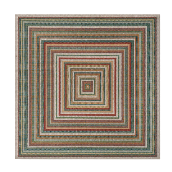 Coastal-Inspired Geometric Rug – Fade & Stain-Resistant, Green & Orange Pattern, Ideal for Indoor/Outdoor Use