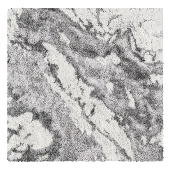 Plush Abstract Grey & Ivory Pattern Shag Rug