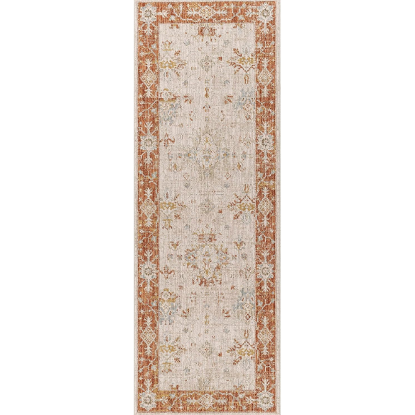 Elegant Oriental Rug – Stain-Resistant, High-Low Pile, Machine Woven with Fringed Detailing