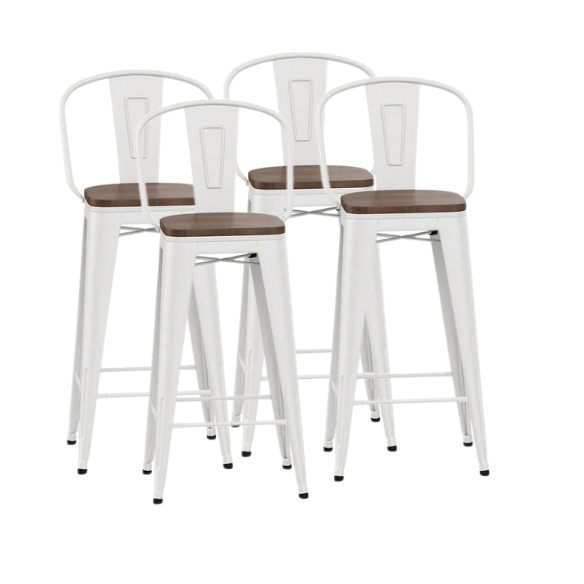 Set of 4 Farmhouse Counter Height Bar Stools – Rustic Industrial Style with Removable Backrest, Heavy-Duty Steel Frame, and Scratch-Resistant Finish