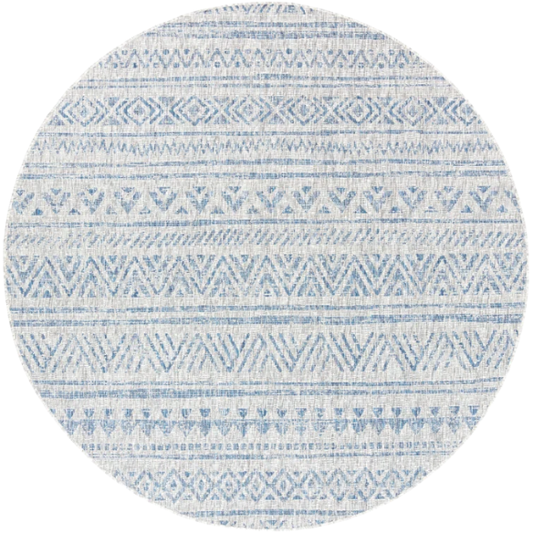 Striped Geometric Area Rug – Blue & Taupe, Durable Polypropylene, Low-Pile Design for High-Traffic Indoor/Outdoor Spaces