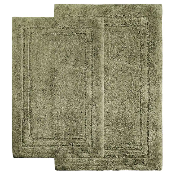 Olive Green Cotton 2-Piece Bath Rug Set – Plush, Non-Slip, Highly Absorbent Rugs (20" x 30" & 24" x 36")