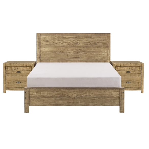 Heavy-Duty Solid Wood Twin Bedroom Set: 3-Piece Collection Featuring Sturdy Bed Frame and Two Bedside Tables