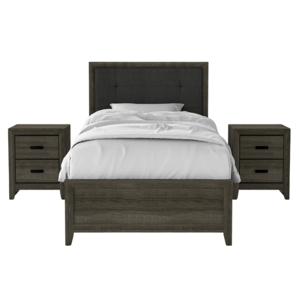Rustic Grey Twin Bedroom Set: 3-Piece Collection with Twin Bed and Two Nightstands for Charming Style