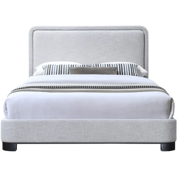 Luxurious Linen Textured Fabric King Size Upholstered Panel Bed with Solid Wood Base