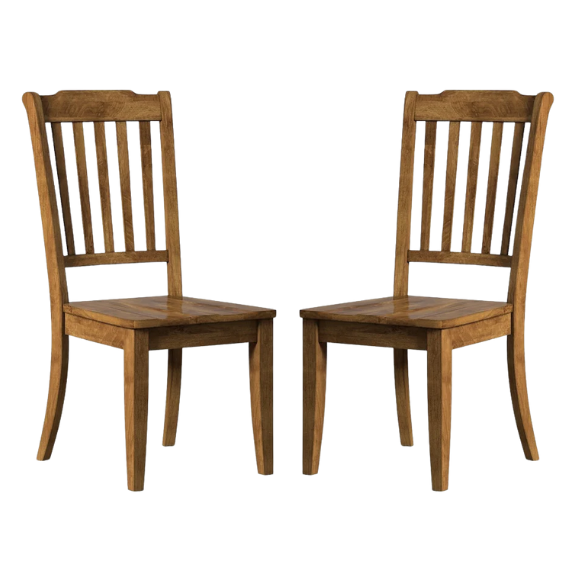 Slat-Back Solid Wood Dining Chairs – Set of 2 Farmhouse Kitchen or Dining Room Chairs