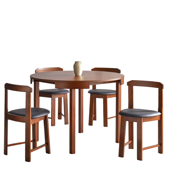 5-Piece Compact Round Dining Set – Space-Saving Design with Vegan Leather or Fabric Seats