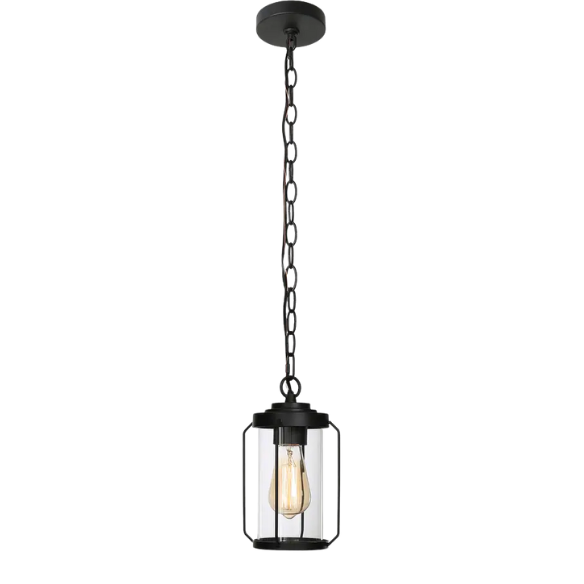 Black Outdoor Hanging Lantern Pendant Light – Weather-Resistant, Adjustable Height Pendant for Porch, Hallway, Front Door, and Entryway (D6" x H70")