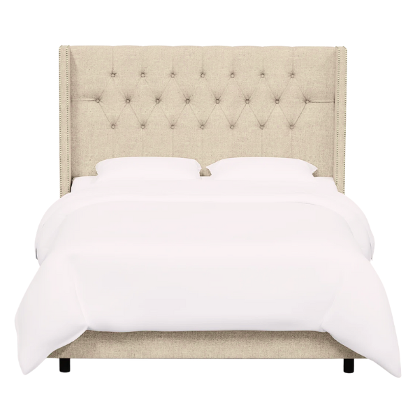 Timeless Upholstered Wingback King Size Bed with Button Tufting and Nailhead Trim