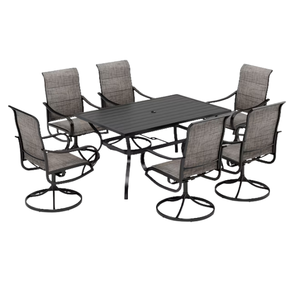 Patio Dining Set | Outdoor Furniture with Table and Swivel Chairs | All-Weather Garden Furniture with Umbrella Hole for Shade