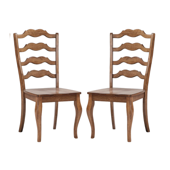 Rustic Ladder Back Solid Wood Dining Chairs (Set of 2) – Farmhouse Style Kitchen or Dining Room Seating