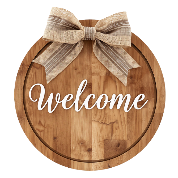 Rustic Wooden Welcome Sign with Burlap Bow