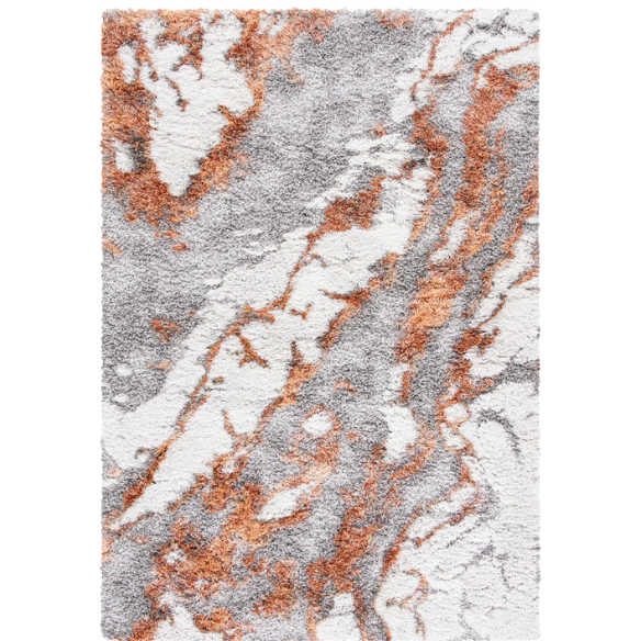 Plush Abstract Rust, Grey, and White Pattern Shag Rug