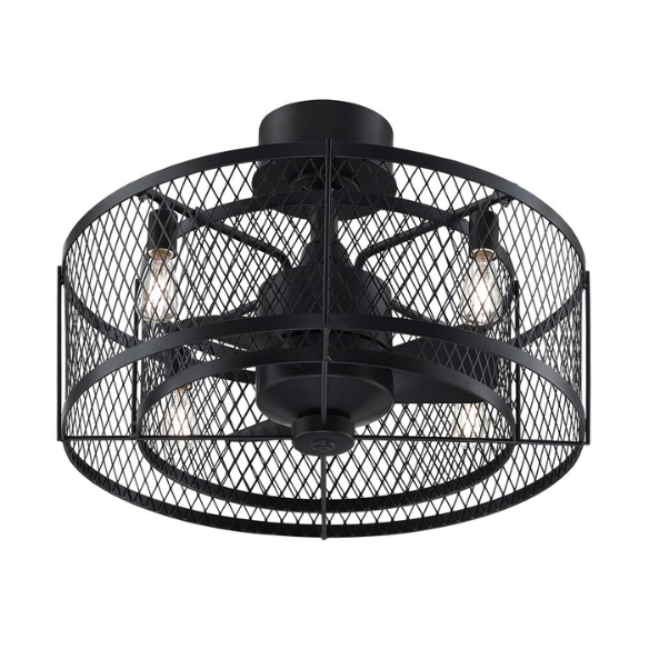 Aged Bronze 4-Light Ceiling Fan – Industrial Cage-Style Fan with Edison Bulbs & Handheld Remote for Modern Home Décor