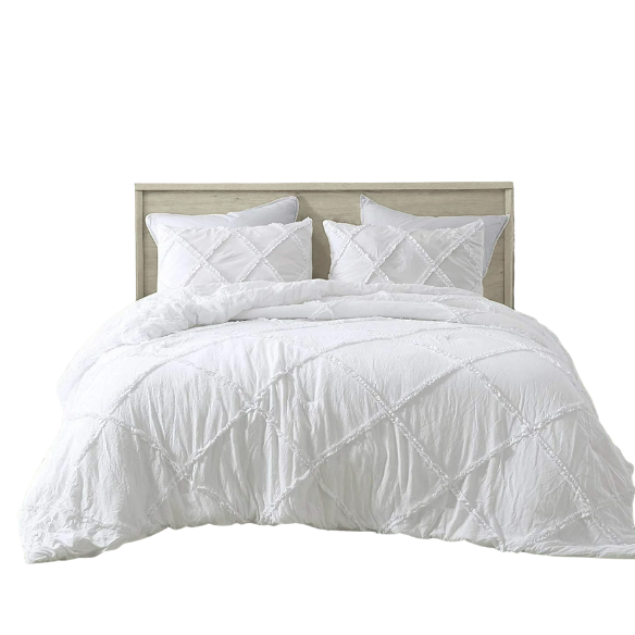 Solid White Reversible Comforter Set – Timeless, Cozy, and Versatile Bedding with Romantic Ruffles