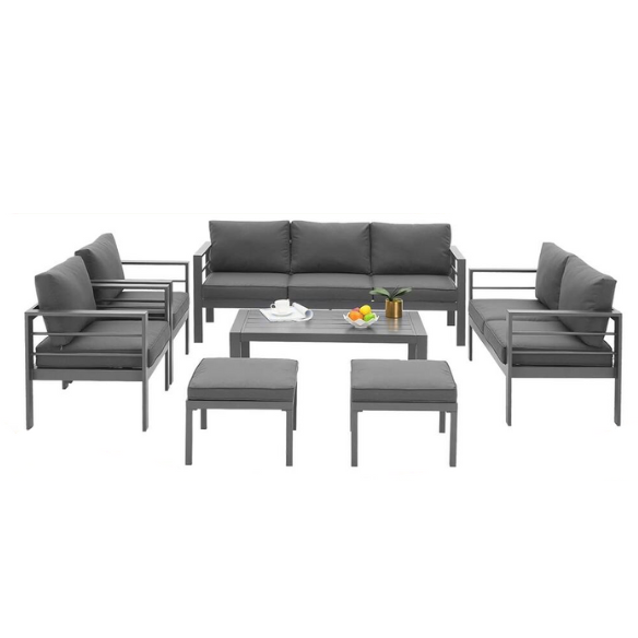 Modern Outdoor Patio Furniture Set | 7-Piece Conversation Set with Coffee Table and Cushions | Ideal for Balcony, Porch, and Lawn