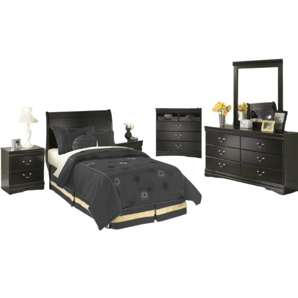 Chic 2-Piece Sleek Black Sleigh Twin Bedroom Set – Headboard and Dresser Combo