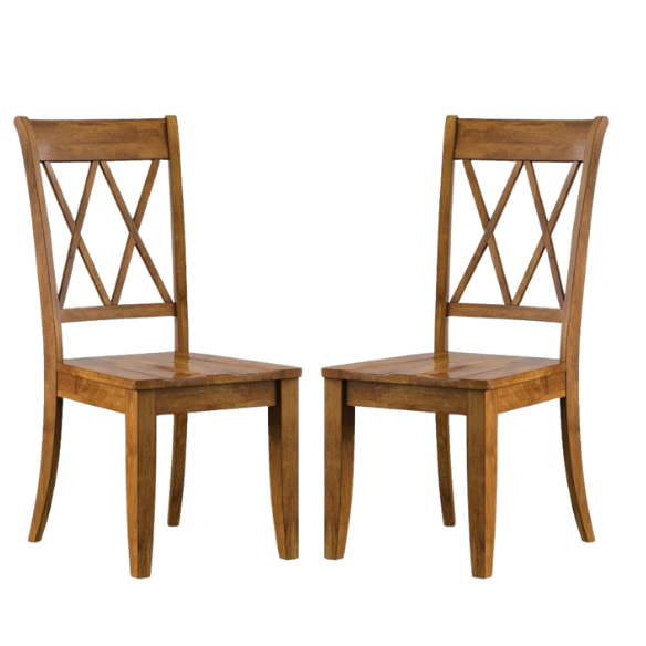 Farmhouse X-Back Solid Wood Dining Chairs (Set of 2) – Rustic Kitchen or Dining Room Seating