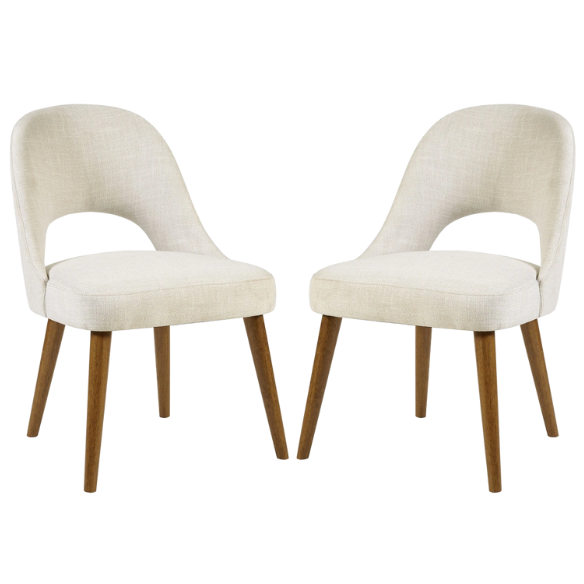Textured Fabric Dining Side Chairs (Set of 2) – Solid Wood Frame with Mediterranean or Pecan Finish, High-Density Foam Fill & Rounded Back Design