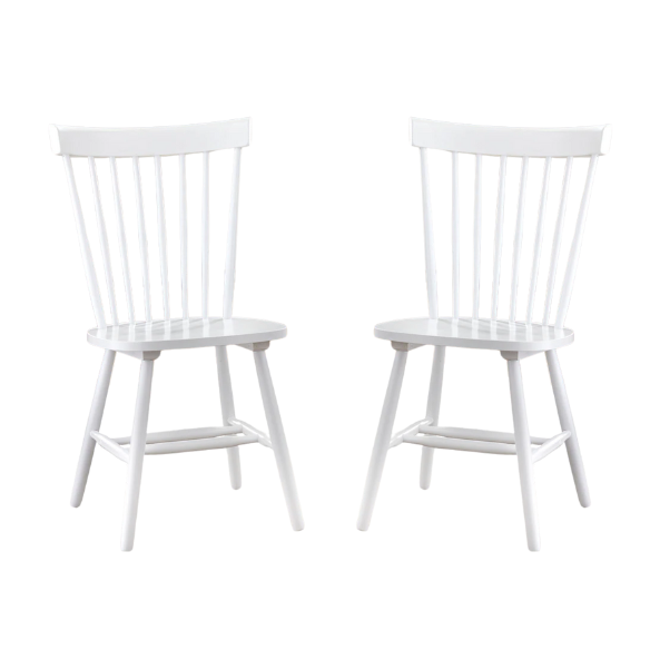White Farmhouse Spindle Back Dining Chairs – Set of 2, Solid Rubberwood