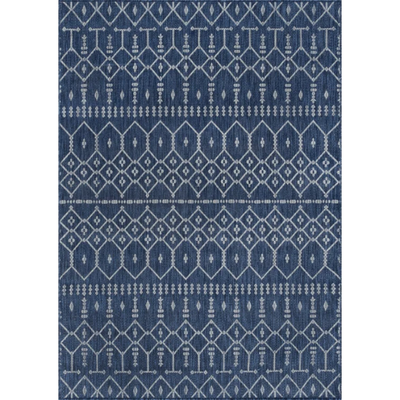 Boho-Inspired Navy & Grey Geometric Rug – Fade & Stain-Resistant, Low-Pile, Perfect for High-Traffic Indoor/Outdoor Spaces