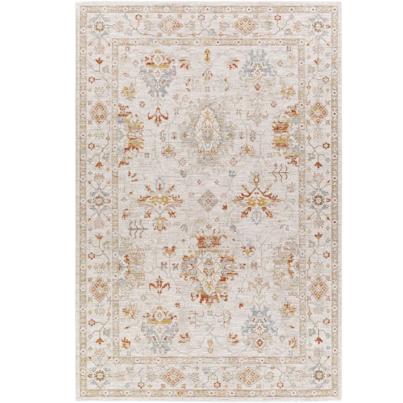 Elegant Oriental Rug – Stain-Resistant, High-Low Pile, Machine Woven with Fringed Detailing
