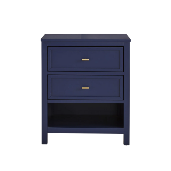 2-Drawer Nightstand – Traditional Solid Wood Frame with Inset Paneling, Neutral Finish, Gold Coastal-Inspired Drawer Pulls, Clean Lines & Spacious Surface for Bedroom Essentials
