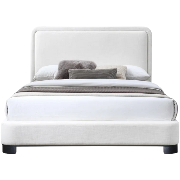 Luxurious Linen Textured Fabric King Size Upholstered Panel Bed with Solid Wood Base