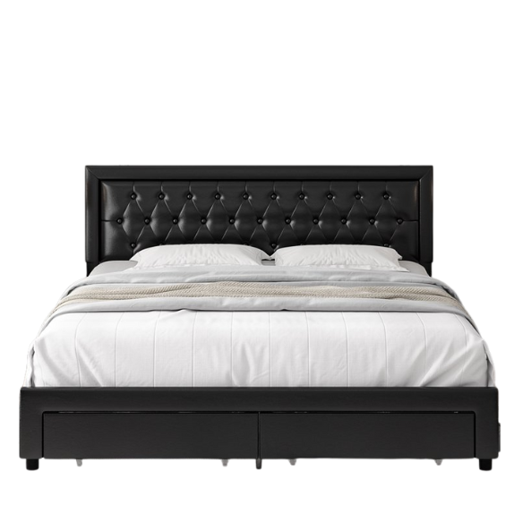 Luxurious King Size Velvet Tufted Upholstered Bed Frame with Adjustable Headboard, Button Tufting, and Nailhead Trim – No Box Spring Needed for Superior Support and Comfort
