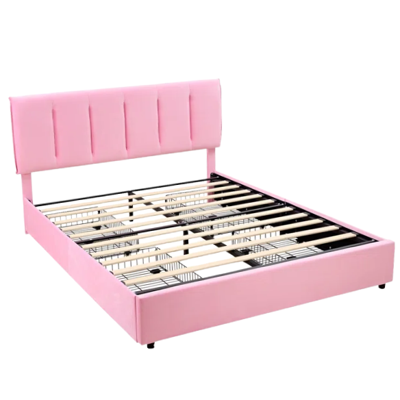 Velvet Upholstered Queen Size Platform Bed with Adjustable Headboard and 4 Storage Drawers