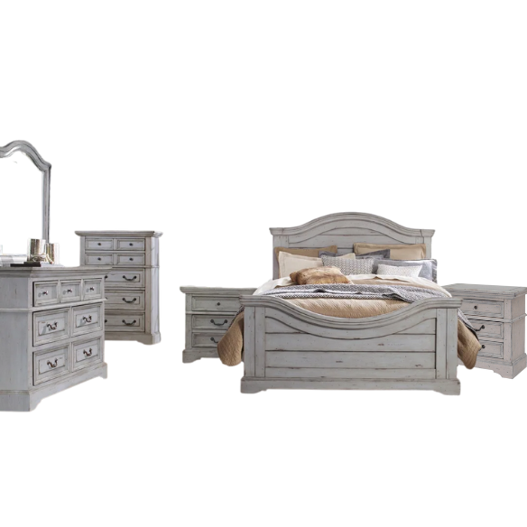 5-Piece Panel Bedroom Set by Greyson Living with Rustic Charm and Elegant Accents