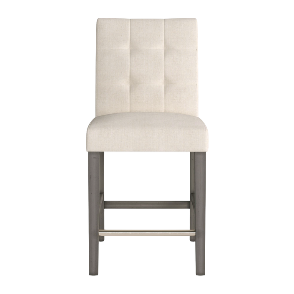 Upholstered 25" Counter Height Bar Stool – Modern Farmhouse Design with Tufted Back, Foam Padded Seat, Washed Grey Solid Wood Legs, and Durable Steel Footrest
