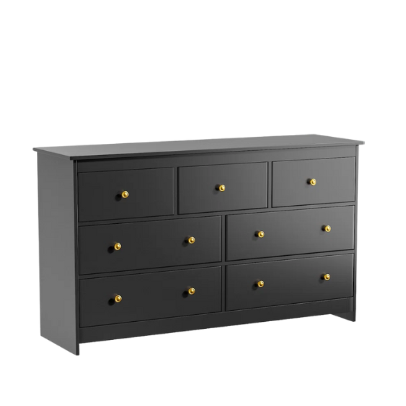 Classic & Modern 7-Drawer Dresser with Matte Wood Finish and Elegant Metal Knobs