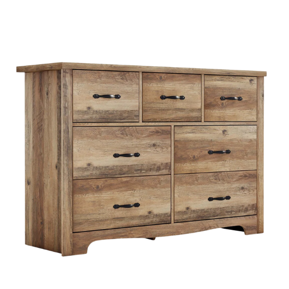 French Country-Inspired 47.2" 7-Drawer Double Dresser with Scalloped Apron and Elegant Metal Handles