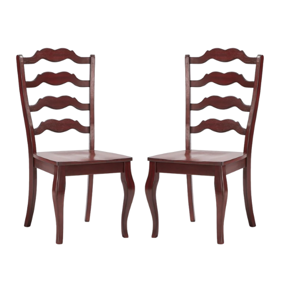 Rustic Ladder Back Solid Wood Dining Chairs (Set of 2) – Farmhouse Style Kitchen or Dining Room Seating