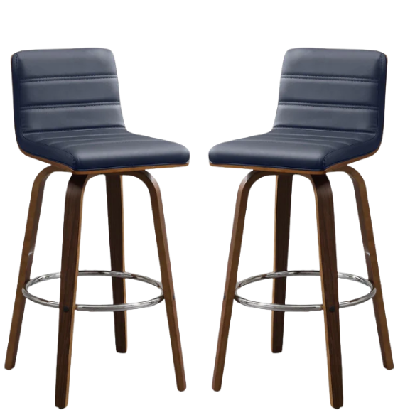Mid-Century Modern Faux Leather Swivel Counter/Bar Stools – 360° Swivel, Padded PU Leather Seat & Back, Durable Bentwood Legs, Metal Footrest, Supports Up to 440lbs for Home Bar or Kitchen