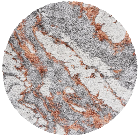 Plush Abstract Rust, Grey, and White Pattern Shag Rug