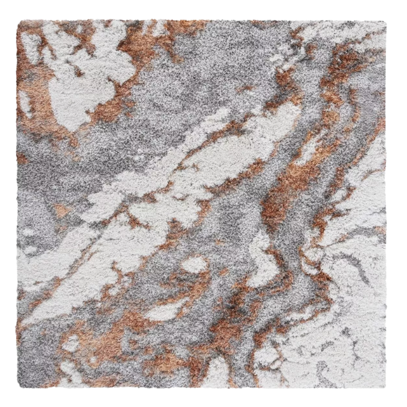 Plush Abstract Rust, Grey, and White Pattern Shag Rug