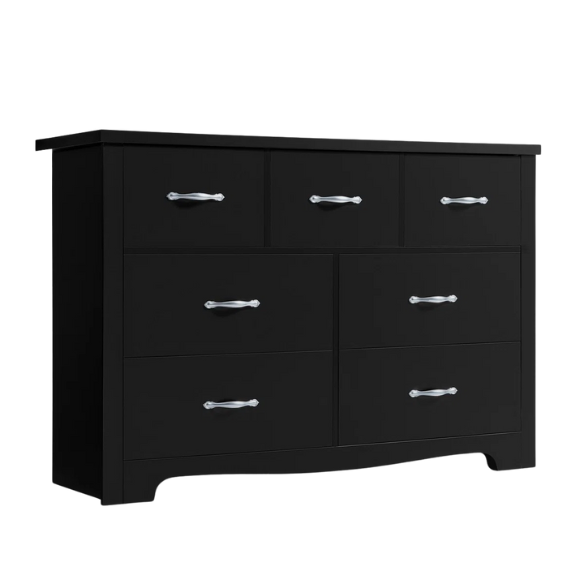 French Country-Inspired 47.2" 7-Drawer Double Dresser with Scalloped Apron and Elegant Metal Handles