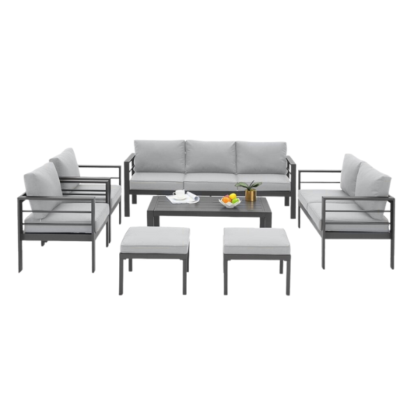 Modern Outdoor Patio Furniture Set | 7-Piece Conversation Set with Coffee Table and Cushions | Ideal for Balcony, Porch, and Lawn