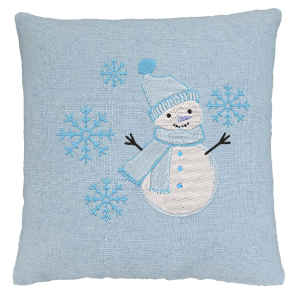 Embroidered Snowman & Snowflake Winter Pillow – 24" x 24"