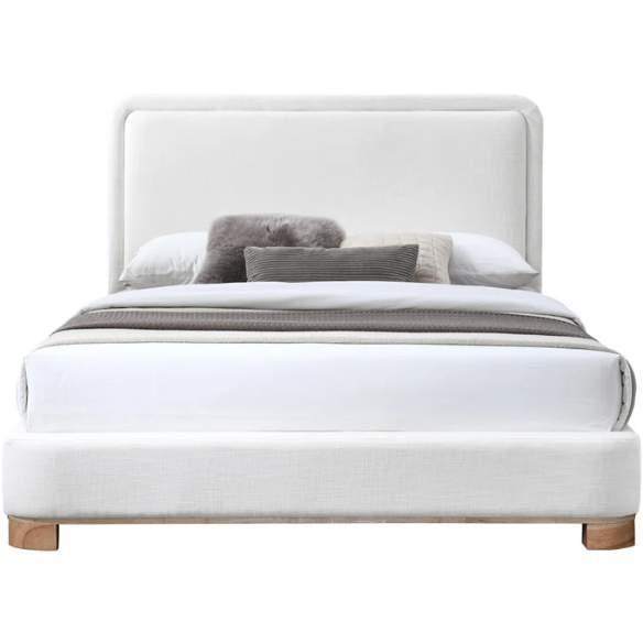 Luxurious Linen Textured Fabric King Size Upholstered Panel Bed with Solid Wood Base