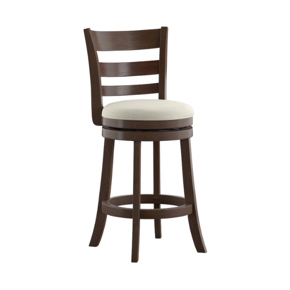 Upholstered Back Swivel Bar Stool – Durable Rubberwood Frame, 360° Swivel Seat, Ring Footrest, and Foam-Padded Linen or Faux Leather Upholstery for Comfortable Everyday Dining