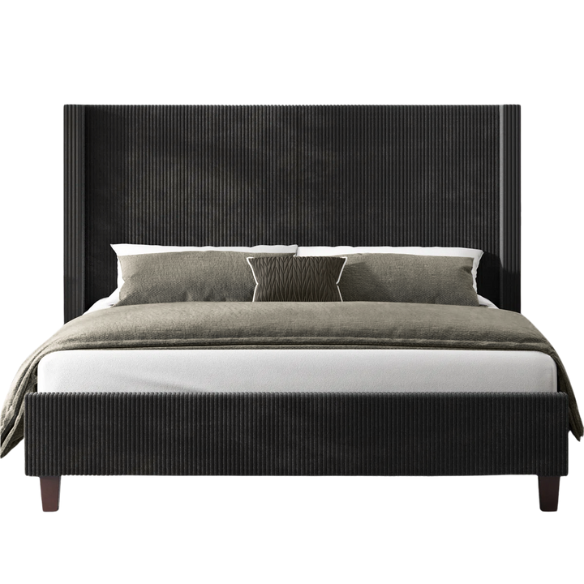 Queen Size Upholstered Bed with Soft Corduroy Fabric and Solid Wood Legs – Stylish and Comfortable Design