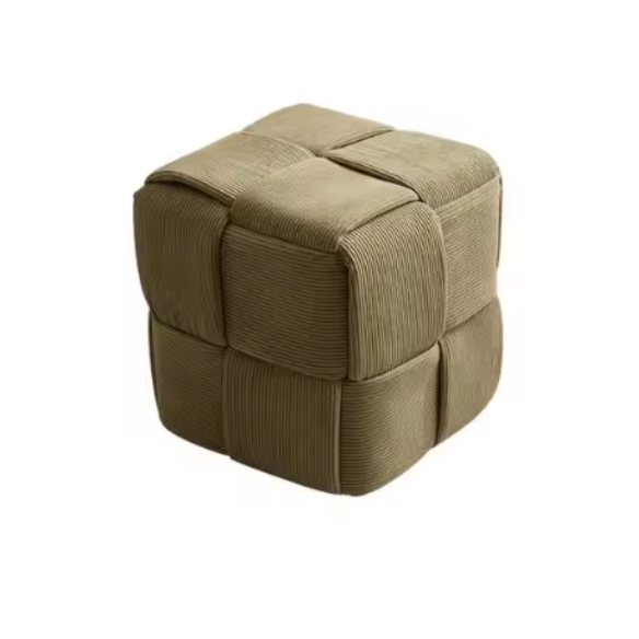 Olive Green Corduroy Ottoman – Stylish, Comfortable Footrest with Solid Wood Frame