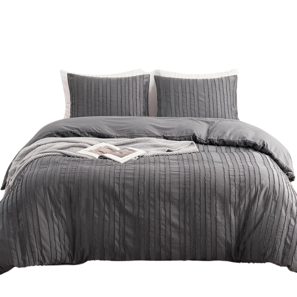 Luxurious Tufted Duvet Cover Set – Queen Size | Striped Textured Boho Bedding | Ultra-Soft Washed Microfiber | 3-Piece Set