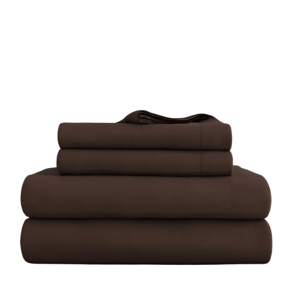 Brown Deep Pocket Microfiber Sheet Set – 4-Piece Soft, Wrinkle-Free Bedding with Pillowcases