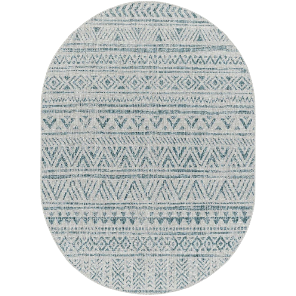 Striped Geometric Area Rug – Aqua & Taupe, Durable Polypropylene, Low-Pile Design for High-Traffic Indoor/Outdoor Spaces